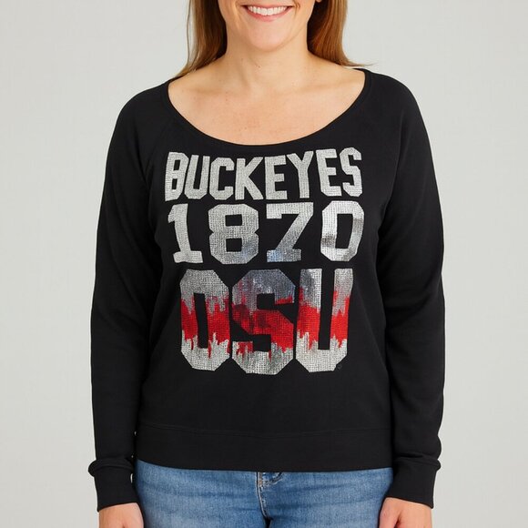 E5 College Classics Ohio State Buckeyes Sequin Sweatshirt — Women’s XL Black - Picture 1 of 11